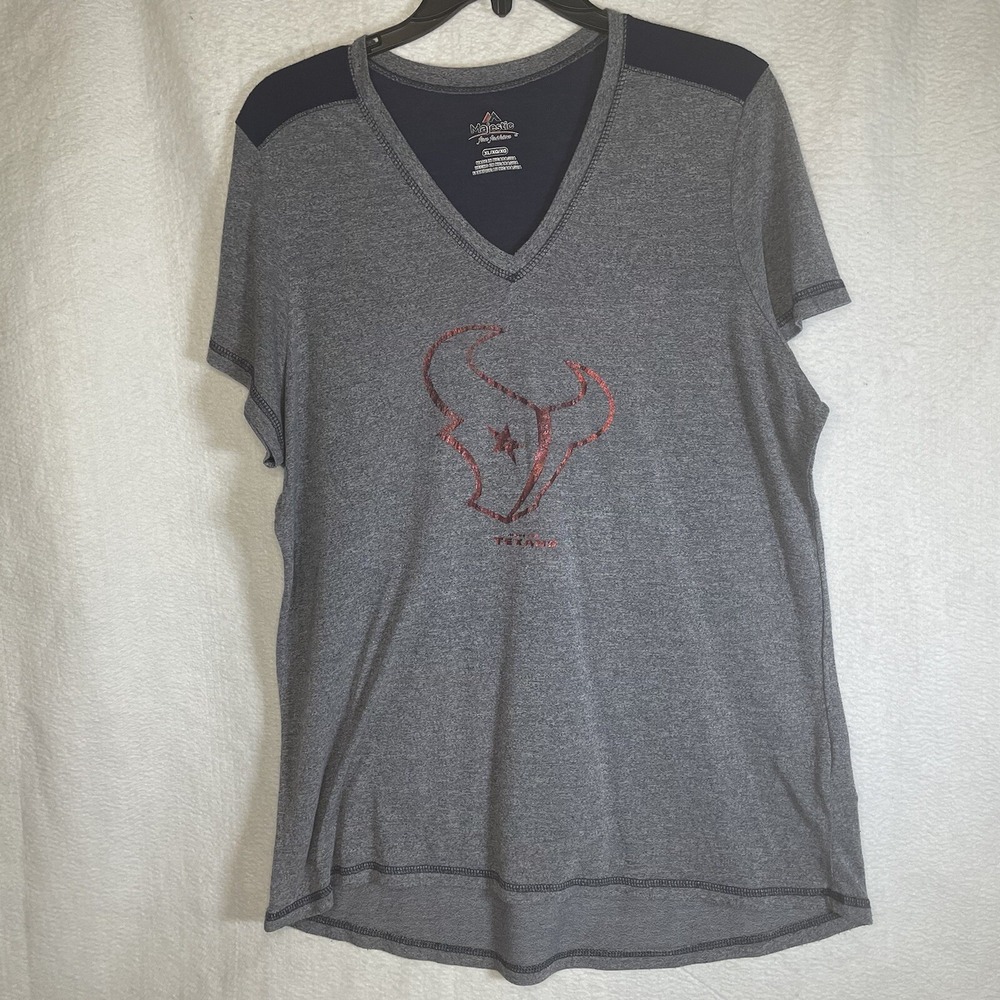 Majestic NFL Houston Texans Gray V-Neck Short Sleeve Shirt Top sz XL